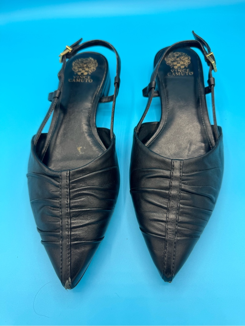 Vince Camuto Black Pointed Leather Slingback Mules